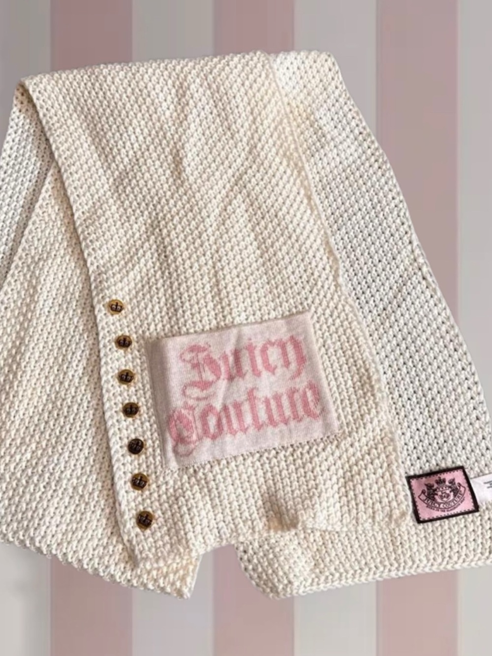 Juicy Couture Vintage Crochet Knit Cream Scarf